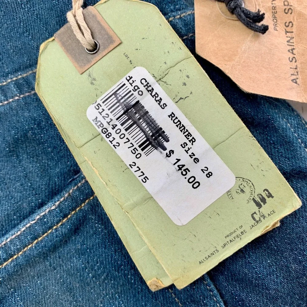 Allsaints Spitalfields Mens Blue Jeans Size 28 Charas Runner‎ Pants NEW NWT